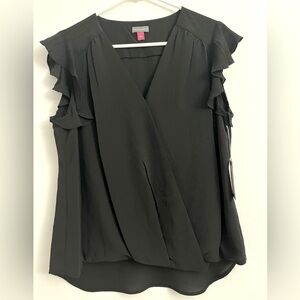 Vince Camuto Black Ruffle Sleeve Wrap Blouse